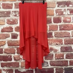 Bebe Skirt Women's Small Coral Pink Red Casual High Low Sheer Stretchy Waist